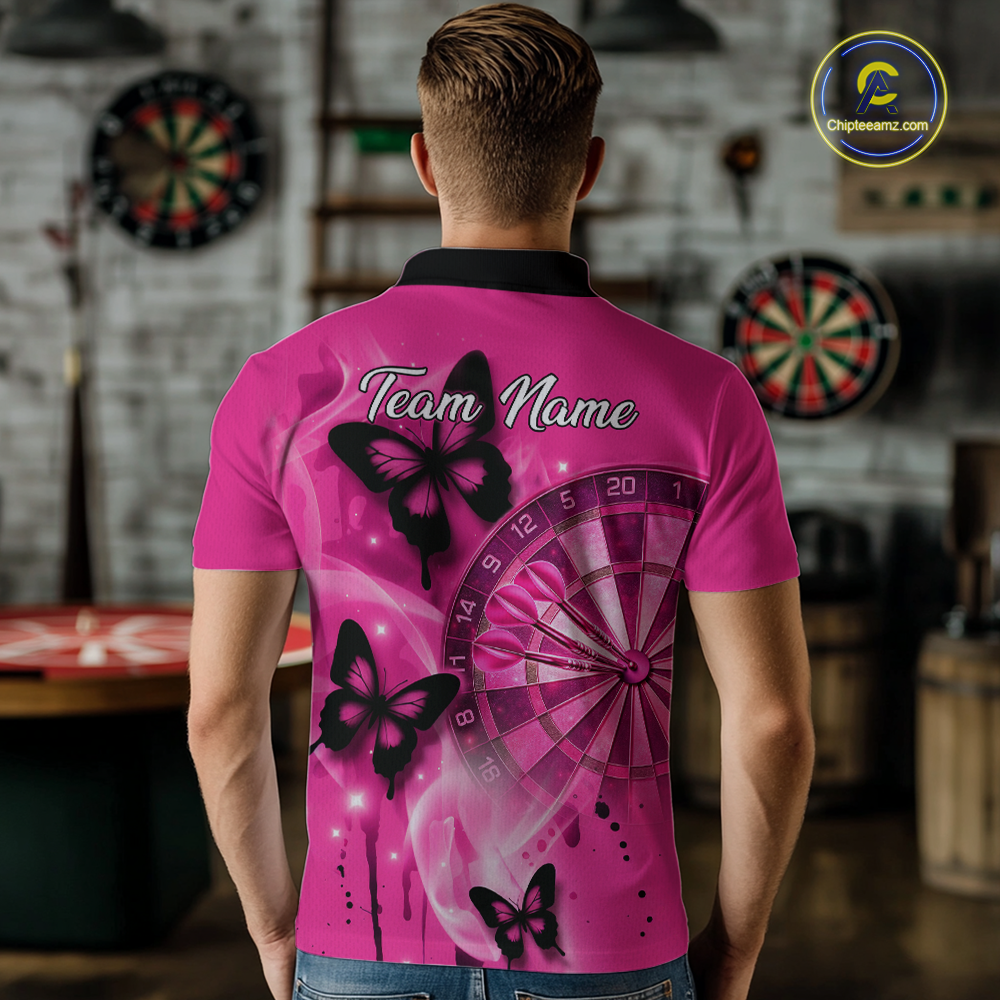 Custom Pink Galaxy Butterflies Darts Shirt for Men Darts Team Jerseys Dartboard Shirt NNT261