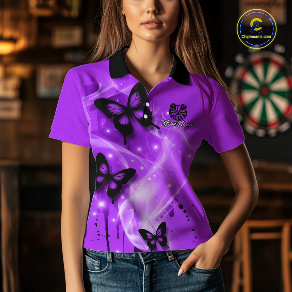 Custom Purple Galaxy Butterflies Darts Shirt for Women Darts Team Jerseys Dartboard Shirt NNT261