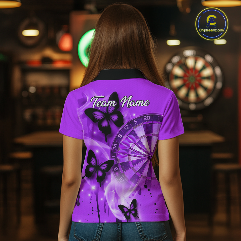 Custom Purple Galaxy Butterflies Darts Shirt for Women Darts Team Jerseys Dartboard Shirt NNT261