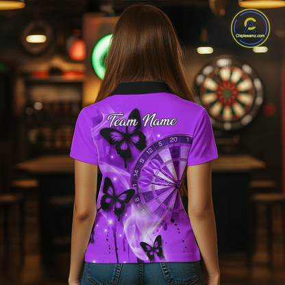 Custom Purple Galaxy Butterflies Darts Shirt for Women Darts Team Jerseys Dartboard Shirt NNT261