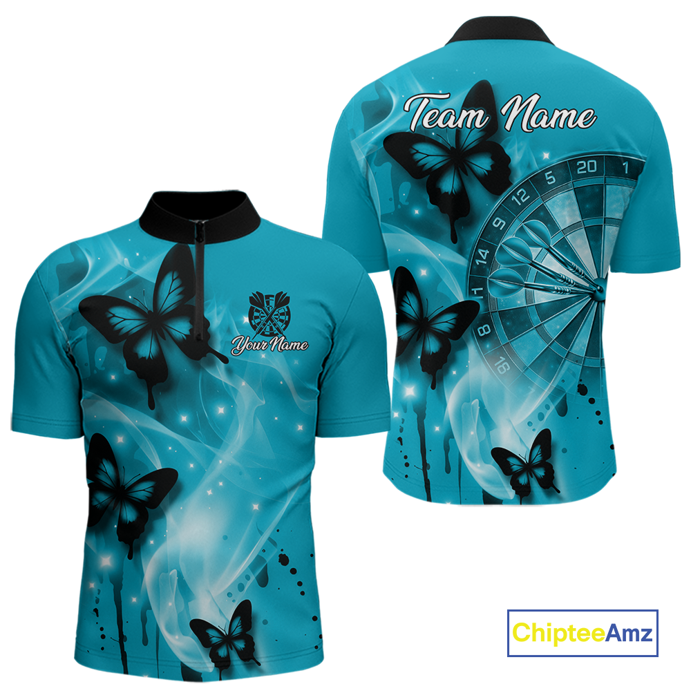 Custom Turquoise Galaxy Butterflies Darts Shirt for Men Darts Team Jerseys Dartboard Shirt NNT261