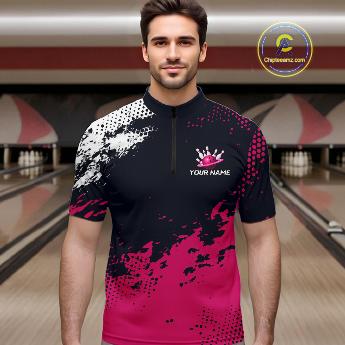 Pink Custom Bowling Shirts for Women Men Bowling Jersey Polo&1/4 Zip Shirt for Team MBL224