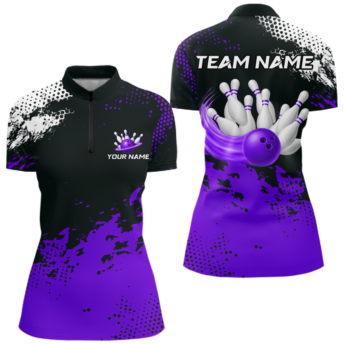 Purple Custom Bowling Shirts for Women Men Bowling Jersey Polo&1/4 Zip Shirt for Team MBL224