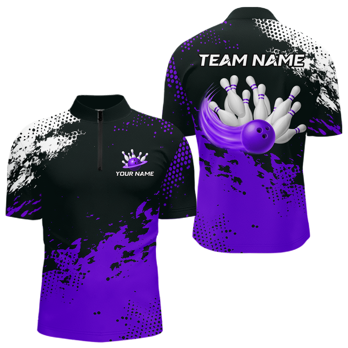 Purple Custom Bowling Shirts for Women Men Bowling Jersey Polo&1/4 Zip Shirt for Team MBL224