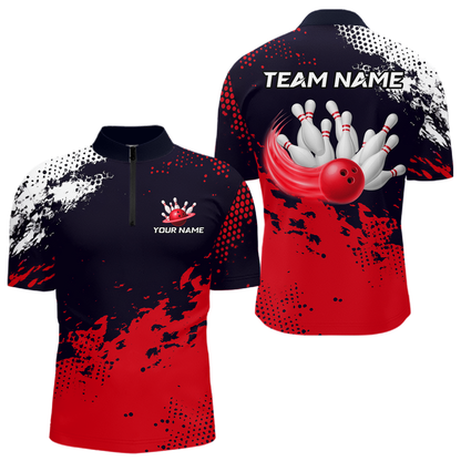 Red Custom Bowling Shirts for Women Men Bowling Jersey Polo&1/4 Zip Shirt for Team MBL224