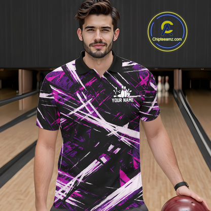Custom Purple Bowling Shirts for Team Women Men Bowling Polo and 1/4 Zip Shirt MBL228