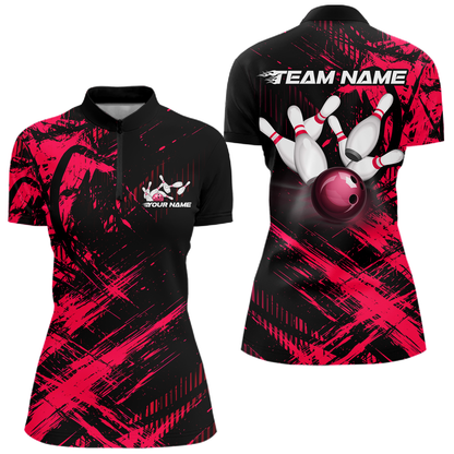Custom Pink Bowling Shirts for Team Women Men Bowling Polo&1/4 Zip Shirt for Couple MBL233