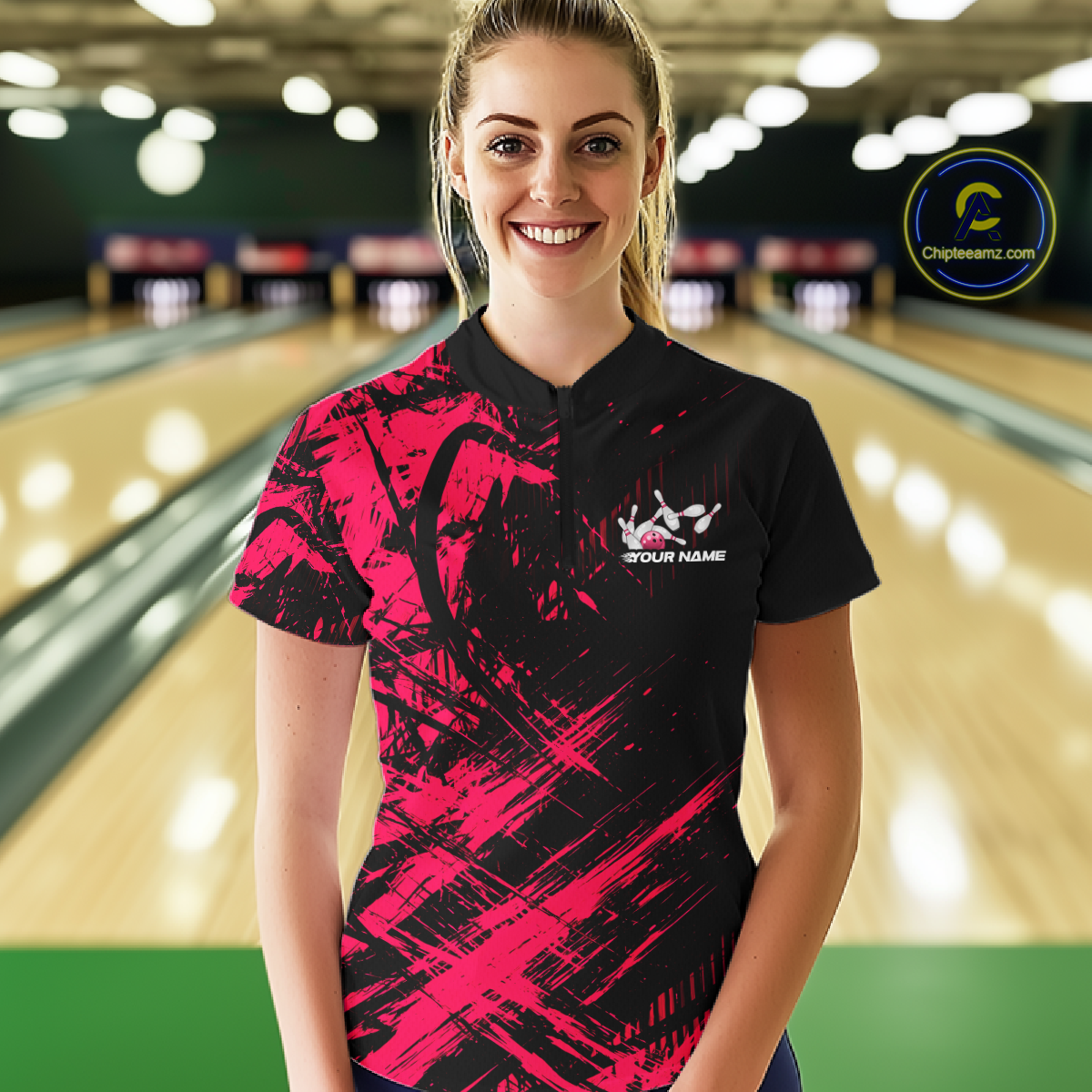 Custom Pink Bowling Shirts for Team Women Men Bowling Polo&1/4 Zip Shirt for Couple MBL233