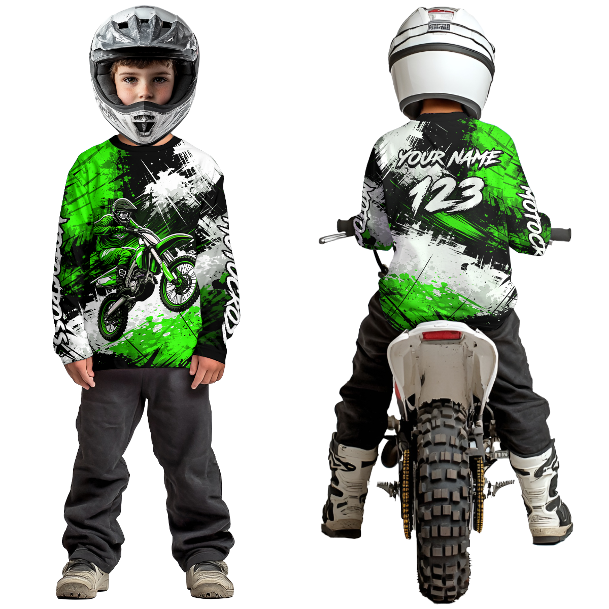 Custom Green Motocross Jersey for Kid Adult Dirt Bike Shirts Men Women Riding Shirt XM491