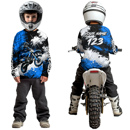 Custom Blue Motocross Jersey for Kid Adult Dirt Bike Shirts Men Women Riding Shirt XM491