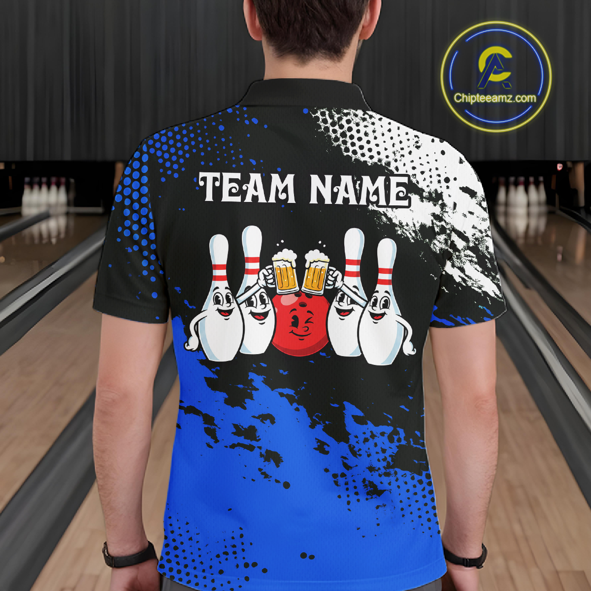 Blue Funny Beer Bowling Shirts for Team Women Men Bowling Polo&1/4 Zip Bowl League MBL254