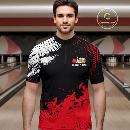 Red Funny Beer Bowling Shirts for Team Women Men Bowling Polo&1/4 Zip Bowl League MBL254