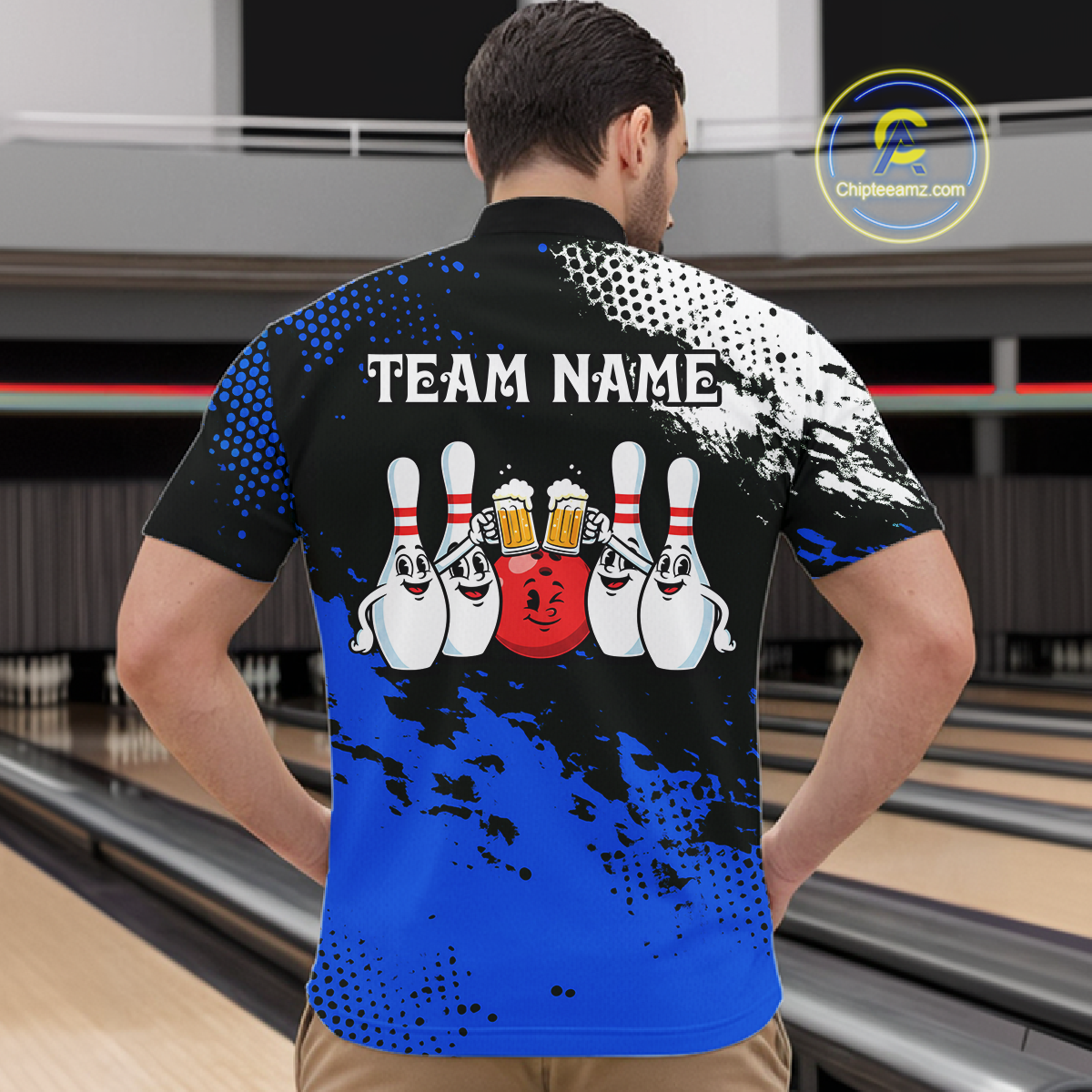 Blue Funny Beer Bowling Shirts for Team Women Men Bowling Polo&1/4 Zip Bowl League MBL254
