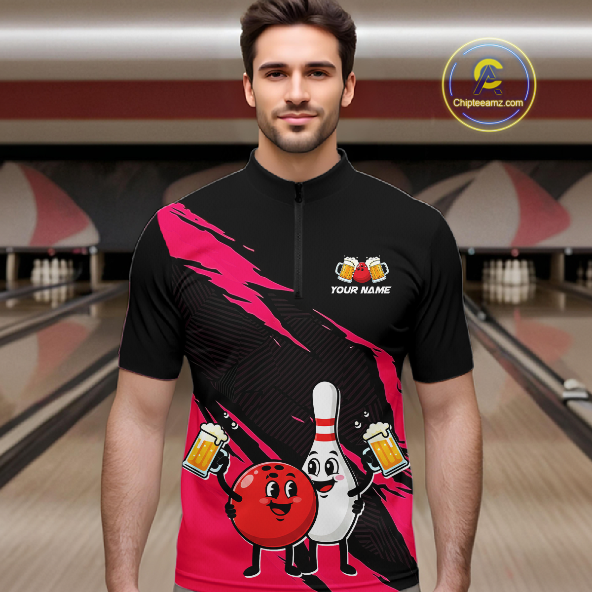 Pink Funny Beer Bowling Shirts Beer Bowling Jersey Team Women Men Bowl League MBL258