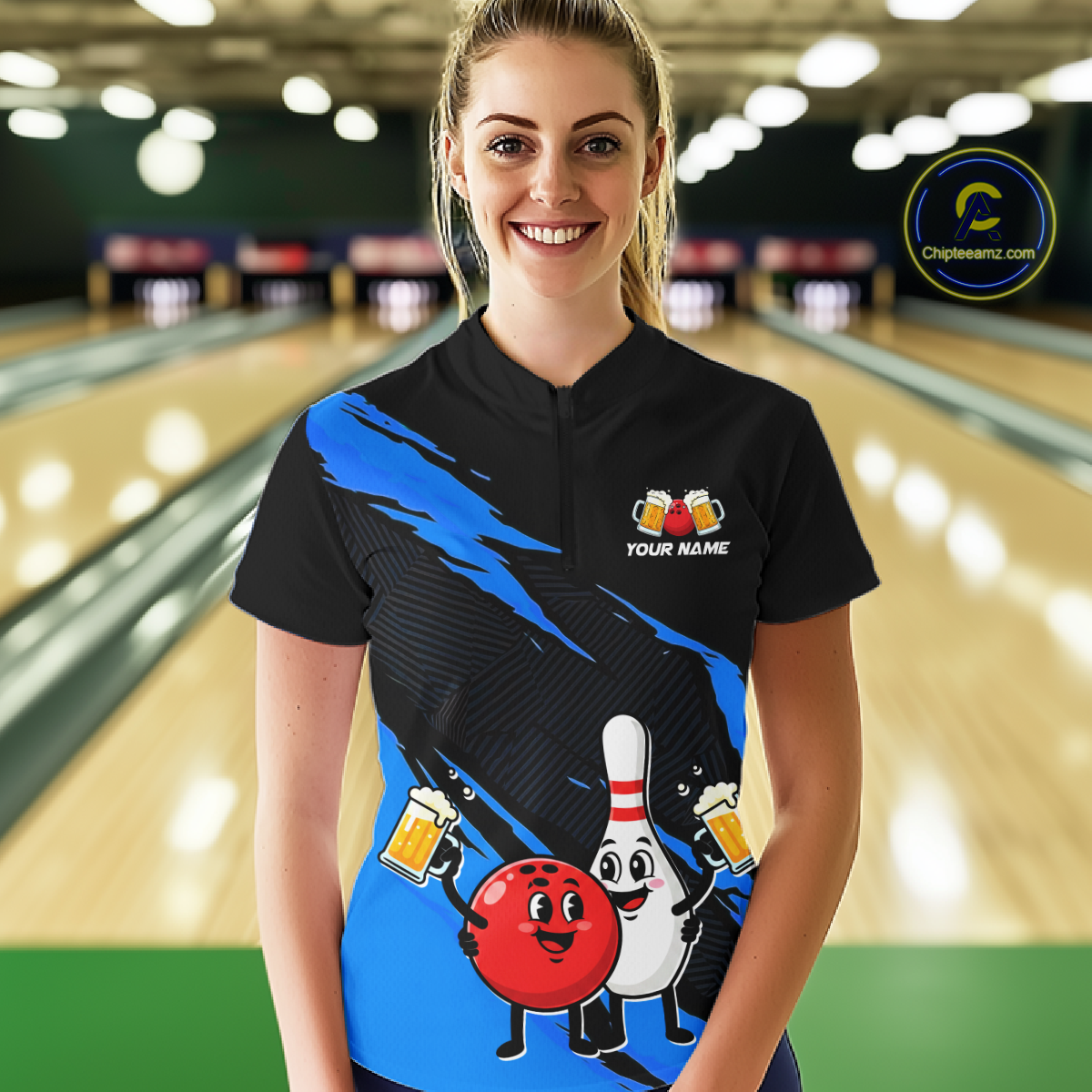 Blue Funny Beer Bowling Shirts Beer Bowling Jersey Team Women Men Bowl League MBL258