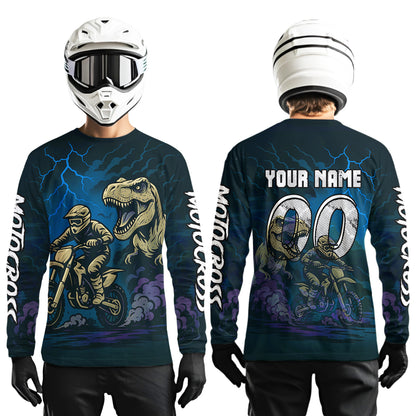 Blue Dinosaur Motocross Jersey Dirt Bike Shirts for Men Kid Women Racing Jersey XM414