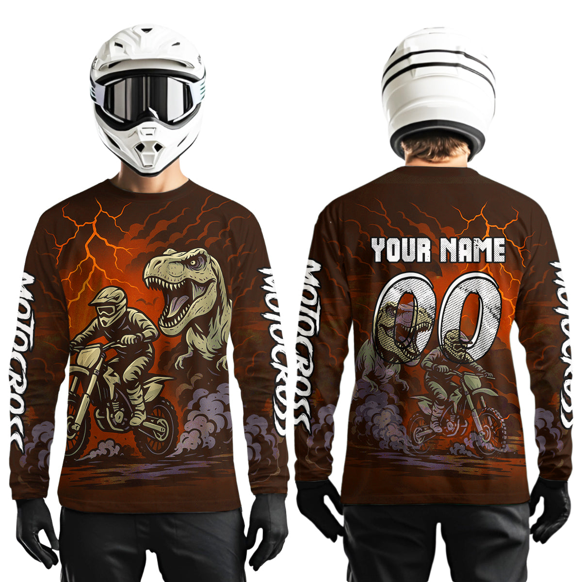 Orange Dinosaur Motocross Jersey Dirt Bike Shirts for Men Kid Women Racing Jersey XM414