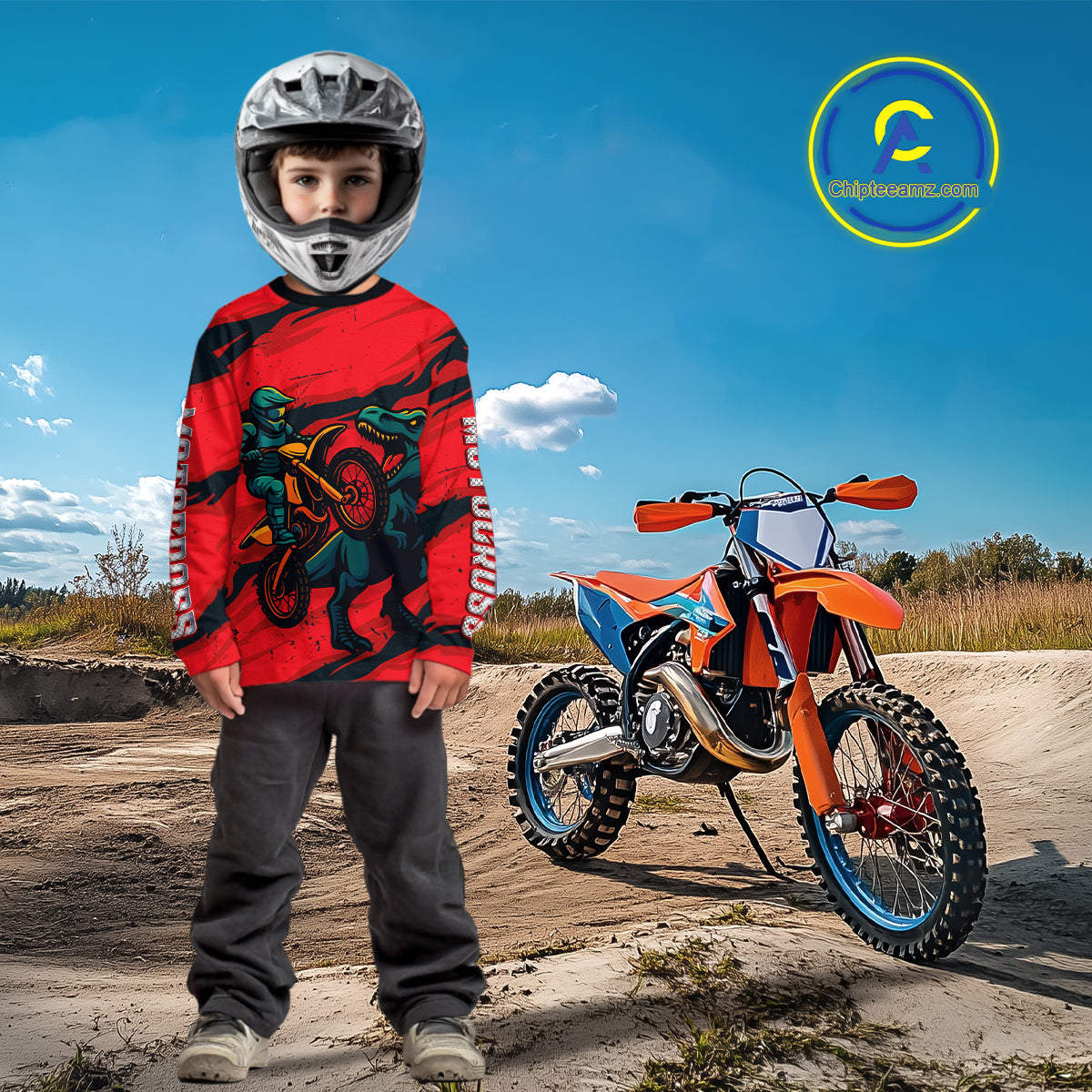 Dinosaur Motocross Jersey Custom Men Women Kid Dirt Bike Shirts Red Motorcycle Shirt XM437