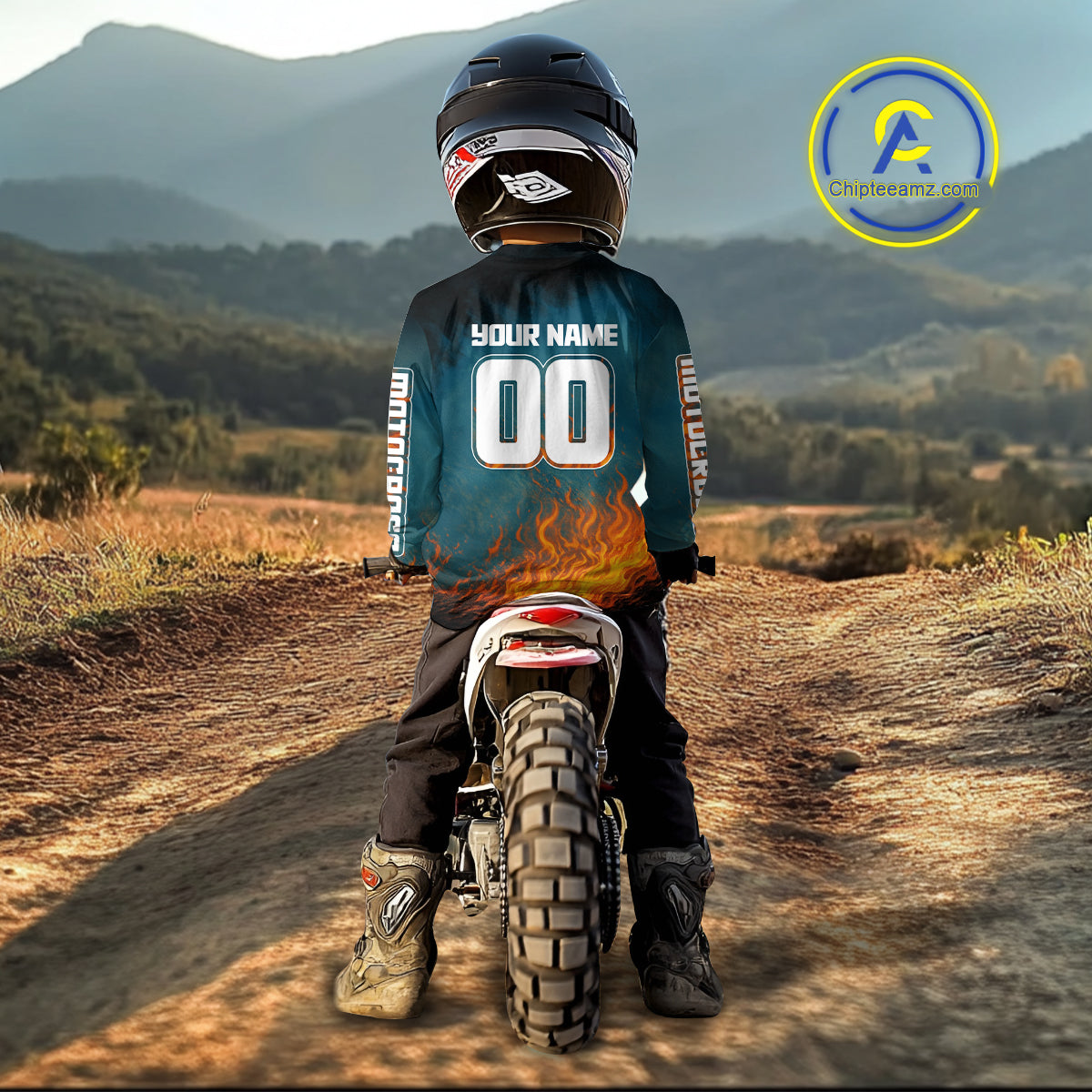 Blue Wolf Motocross Jersey Custom Flaming Wolf Dirt Bike Shirts for Men Kid Women XM404