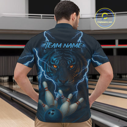 Tiger Bowling Shirts for Team Women Men Custom Blue Lightning Bowling Polo&1/4 Zip Shirt MBL182