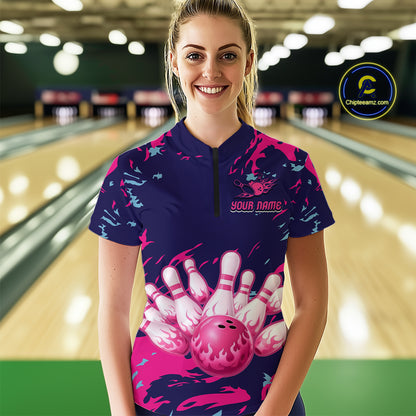Purple Custom Bowling Shirts for Team Women Men Bowling Jersey Polo&1/4 Zip Shirt MBL225