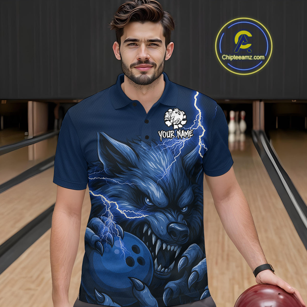 Wolf Bowling Shirts for Team Women Men Custom Blue Wolf Bowling Polo and 1/4 Zip MBL191