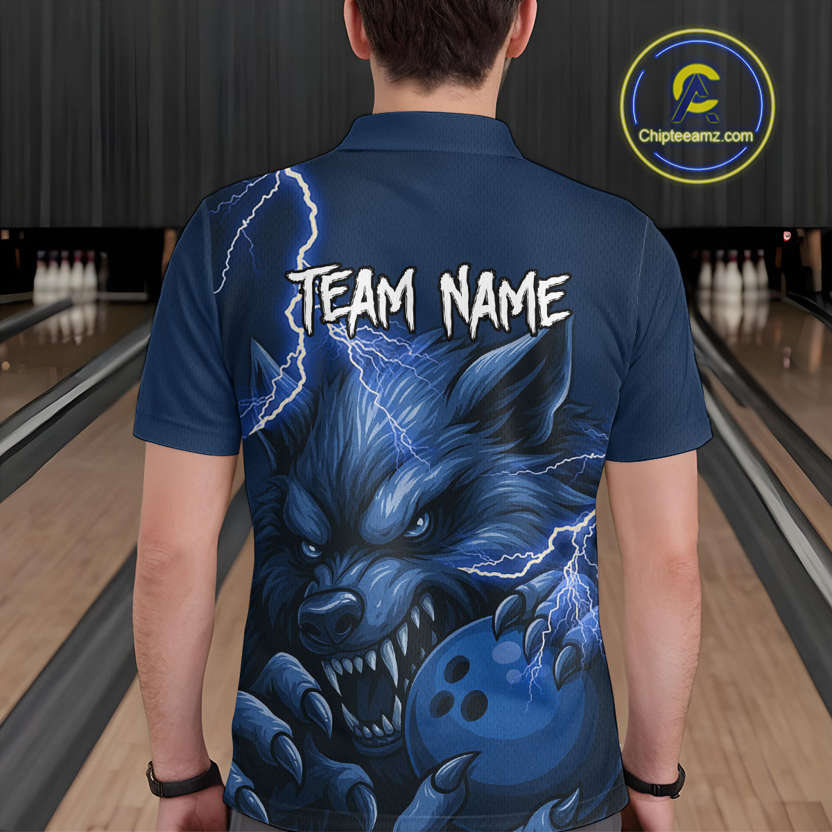 Wolf Bowling Shirts for Team Women Men Custom Blue Wolf Bowling Polo and 1/4 Zip MBL191