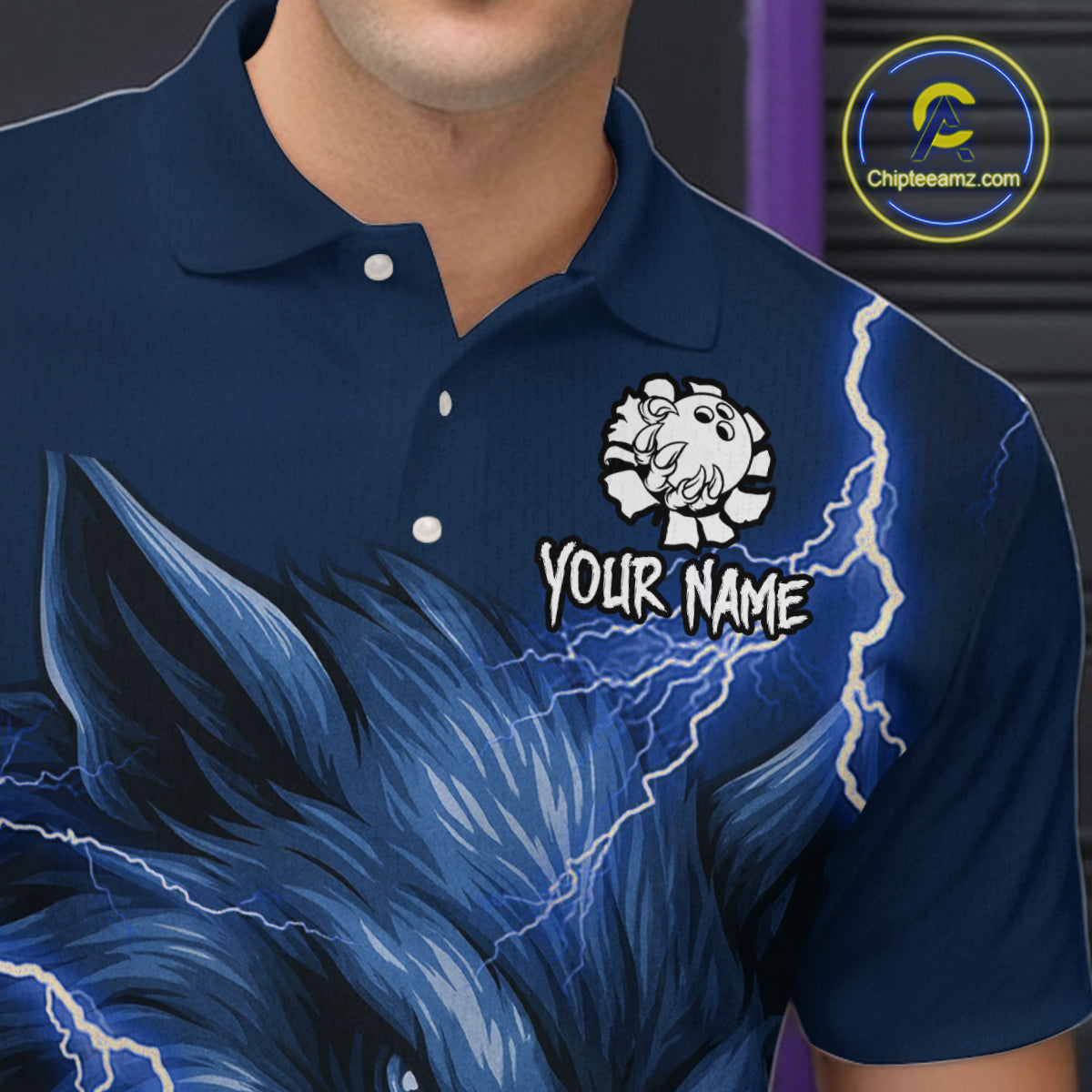 Wolf Bowling Shirts for Team Women Men Custom Blue Wolf Bowling Polo and 1/4 Zip MBL191
