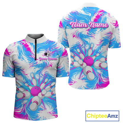 Pink and Blue Bowling Shirts for Team Women Men Bowling Polo and 1/4 Zip Shirt MBL230