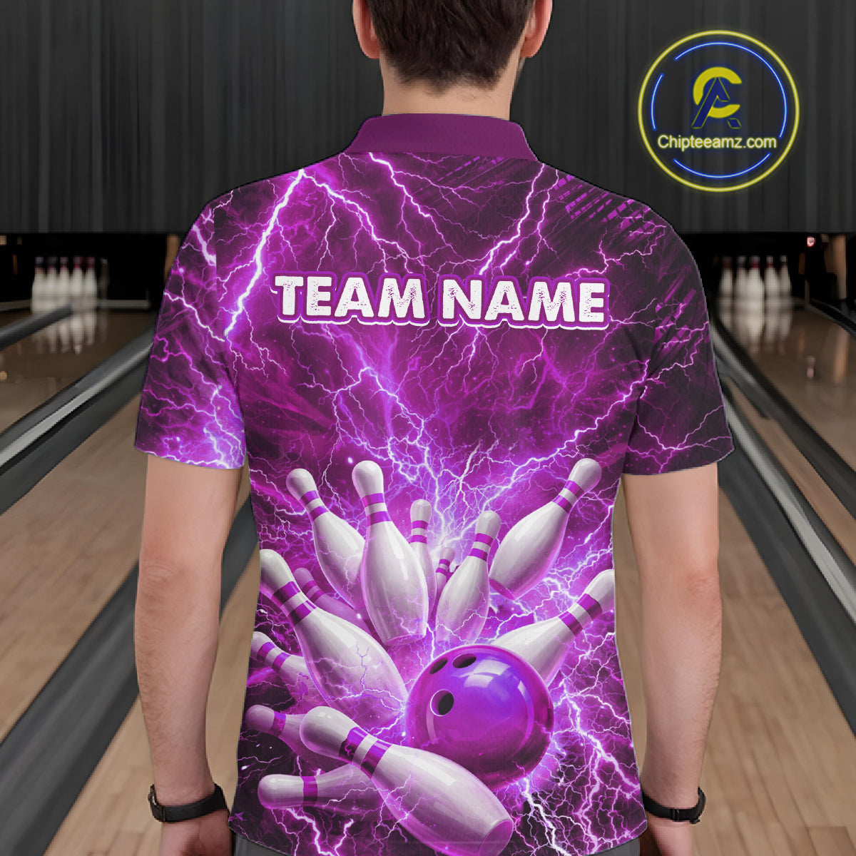 Purple Lightning Bowling Shirts for Team Women Men Custom Bowling Polo & 1/4 Zip Shirt MBL241