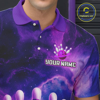 Galaxy Purple Bowling Shirts Yellow for Team Women Men Bowling Polo & 1/4 Zip Shirt MBL246