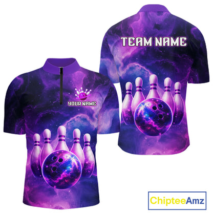 Galaxy Purple Bowling Shirts Yellow for Team Women Men Bowling Polo & 1/4 Zip Shirt MBL246