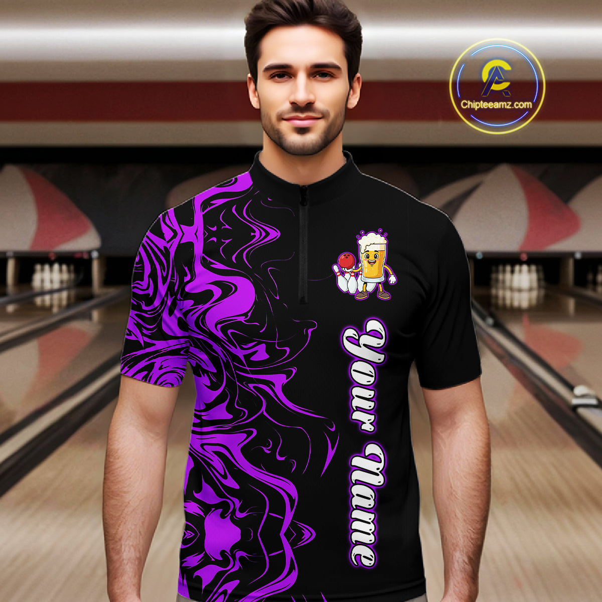 Funny Beer Bowling Shirts Team Women Men Custom Purple Bowling Jersey for Bowler MBL250