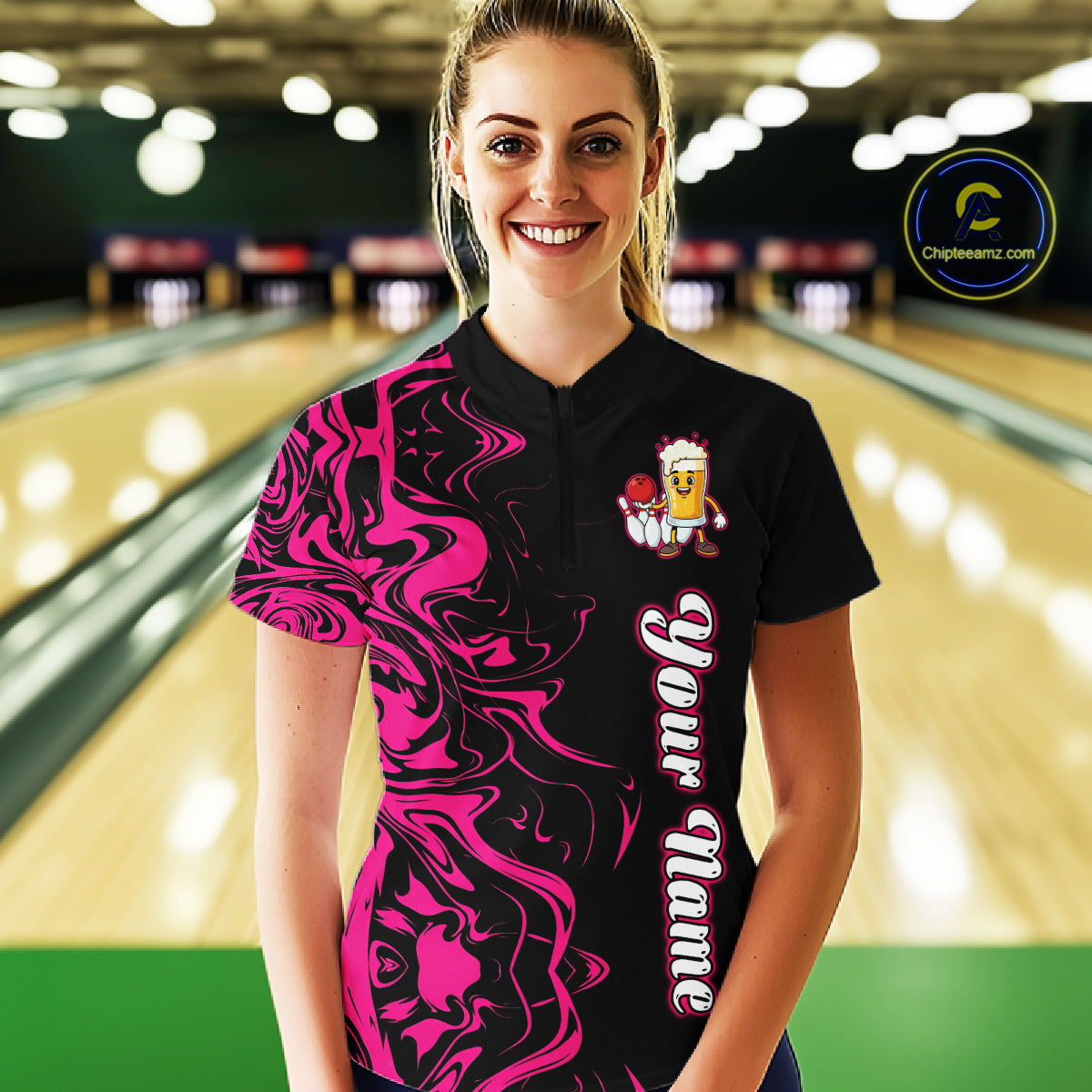 Funny Beer Bowling Shirts Team Women Men Custom Pink Bowling Jersey for Bowler MBL250