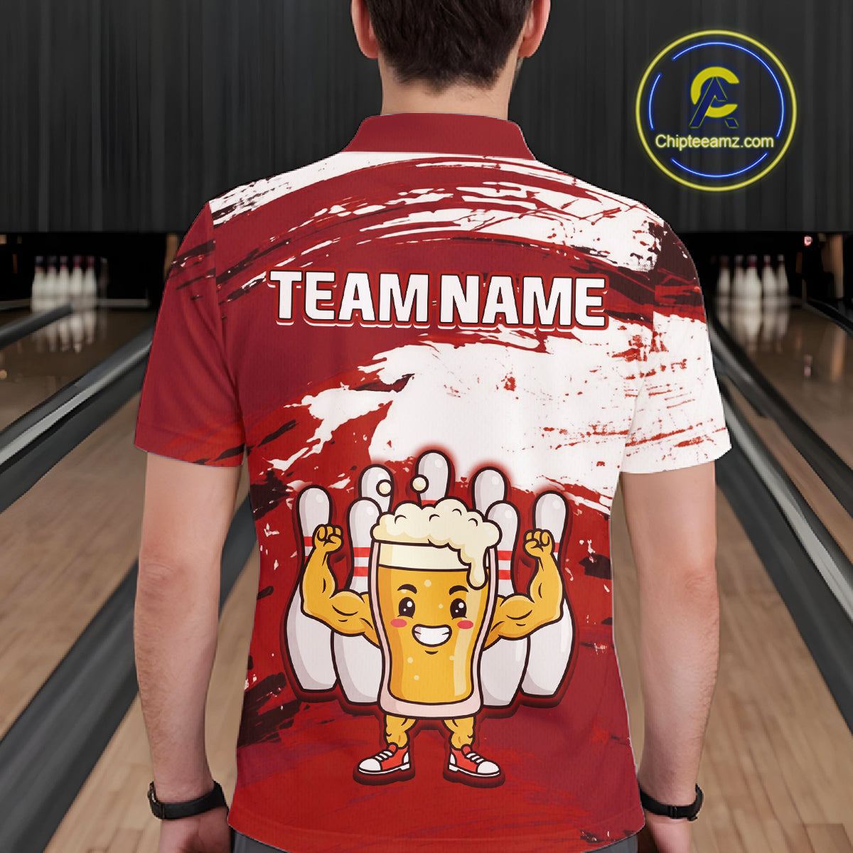 Red Funny Beer Bowling Shirts for Women Men Team Bowling Polo&1/4 Zip Bowl League MBL253