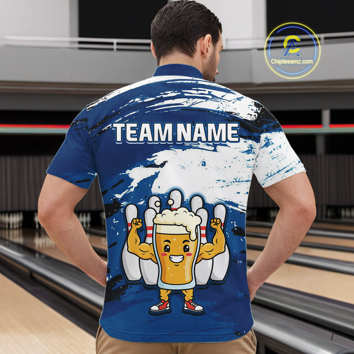 Blue Funny Beer Bowling Shirts for Women Men Team Bowling Polo&1/4 Zip Bowl League MBL253