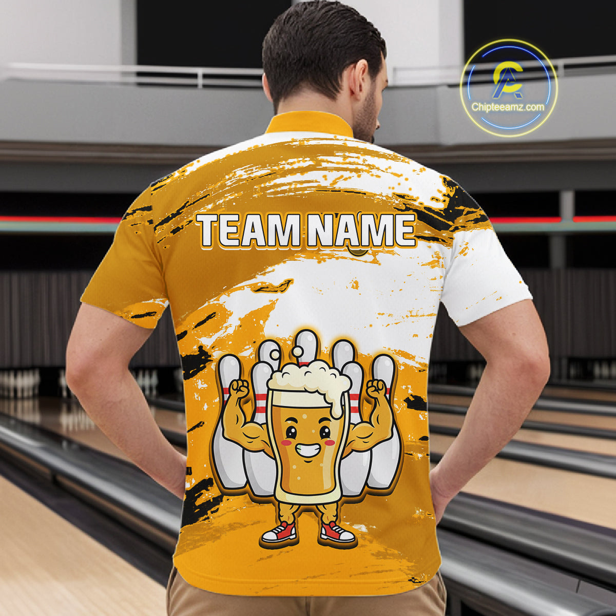 Yellow Funny Beer Bowling Shirts for Women Men Team Bowling Polo&1/4 Zip Bowl League MBL253
