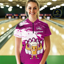 Load image into Gallery viewer, Pink Funny Beer Bowling Shirts for Women Men Team Bowling Polo&amp;1/4 Zip Bowl League MBL253