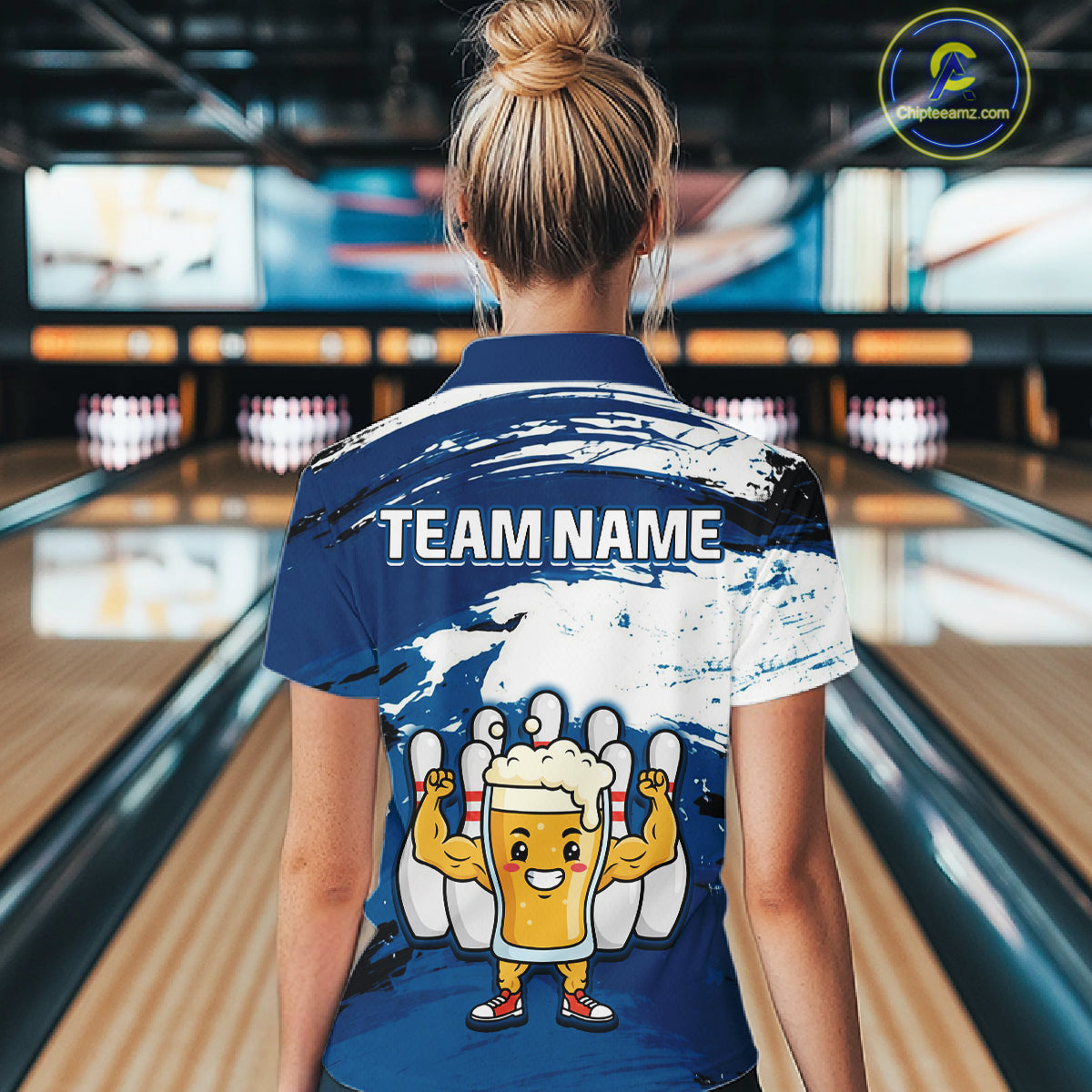 Blue Funny Beer Bowling Shirts for Women Men Team Bowling Polo&1/4 Zip Bowl League MBL253