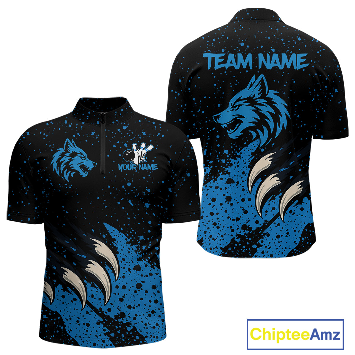 Blue Wolf Bowling Shirts for Team Men Women Custom Bowling Jerseys for Bowlers MBL205