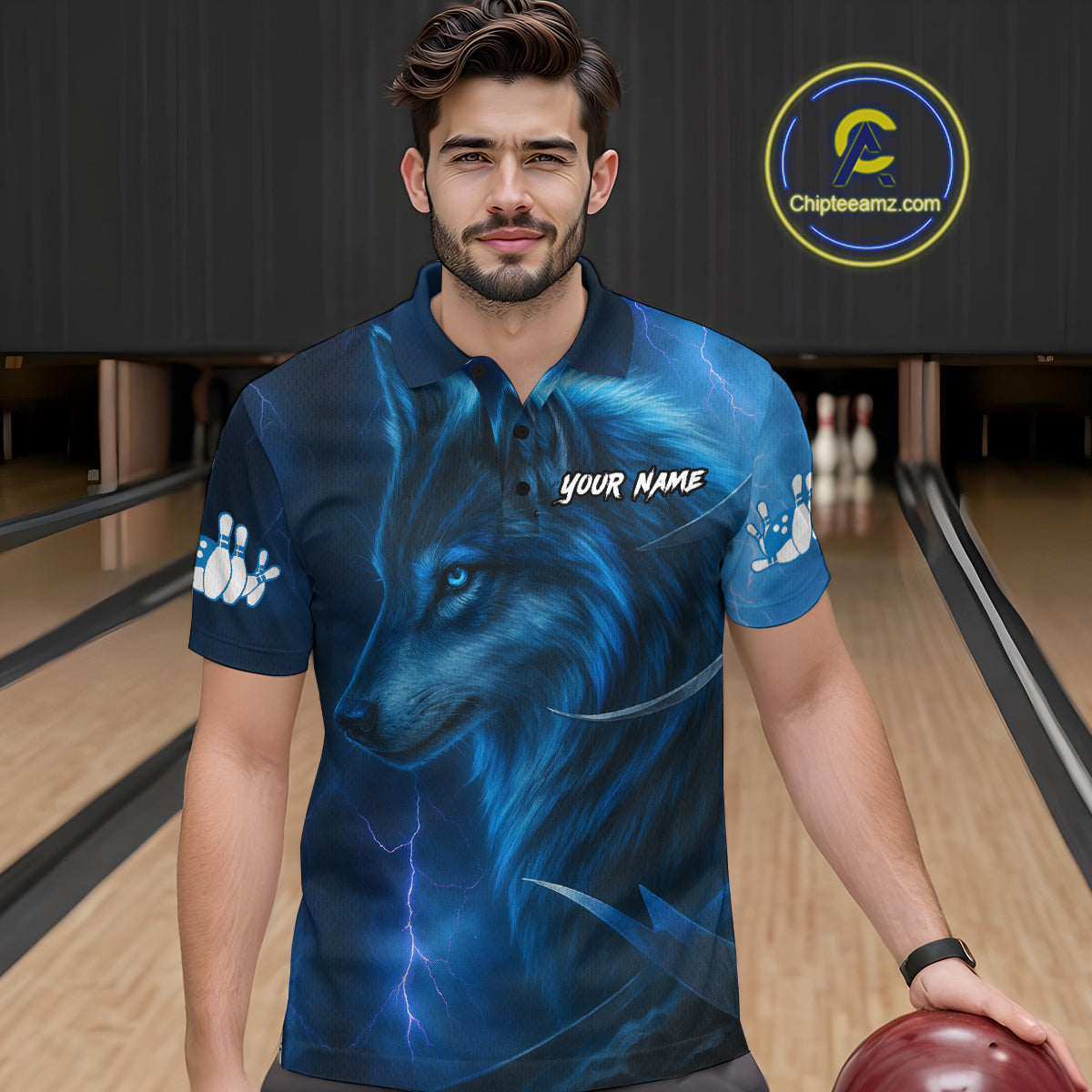 Blue Wolf Bowling Shirts for Team Men Women Custom Wolf Bowling Jerseys for Couples MBL199