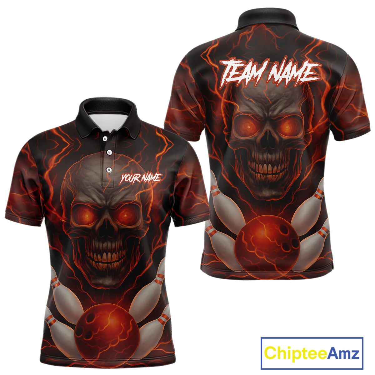 Orange Bowling Shirts for Team Women Men Custom Skull Bowling Jerseys for Couples MBL207