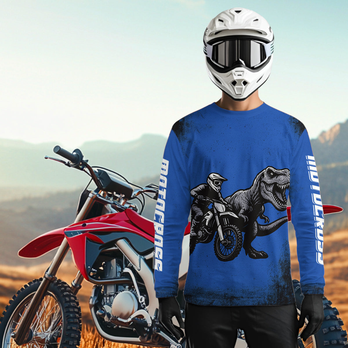 Blue Dinosaur Motocross Jersey Custom Dirt Bike Shirt Men Kid Women Racing Jersey XM411
