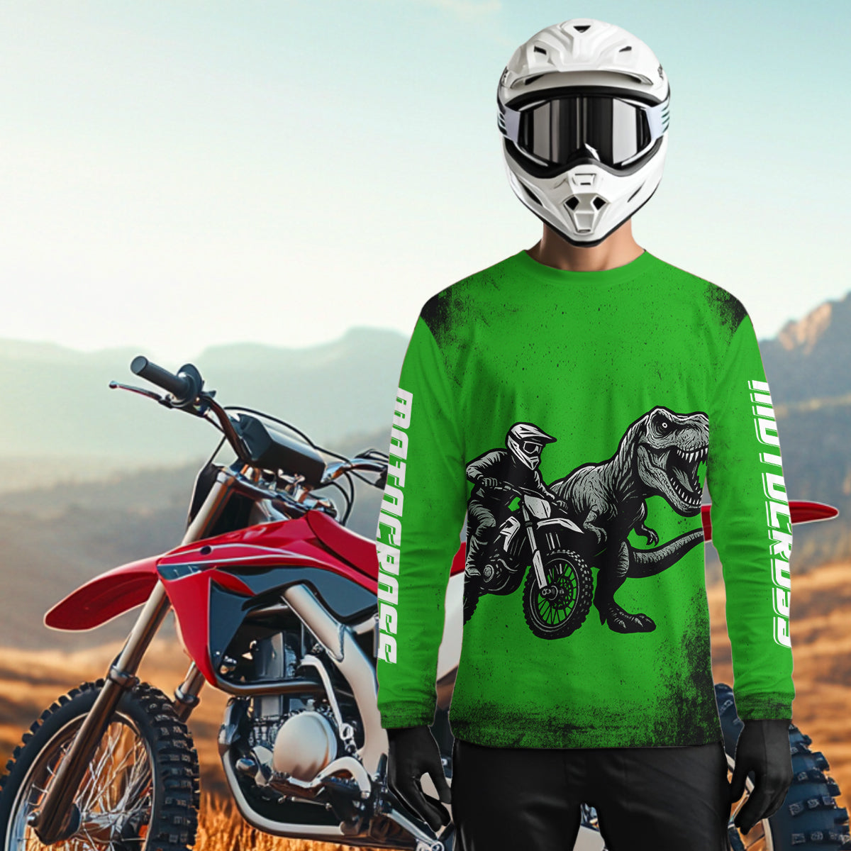 Green Dinosaur Motocross Jersey Custom Dirt Bike Shirt Men Kid Women Racing Jersey XM411