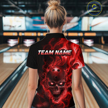 Load image into Gallery viewer, Woman wearing a flaming skull with glowing red eyes, red smoke effects, and custom “YOUR NAME” text.
