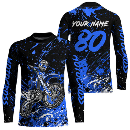 Personalized Blue Youth Motocross Shirts Off-Road Dirt Bike Jersey Kid Men Women UPF30+ DNT17