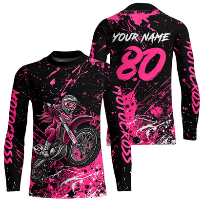 Personalized Pink Youth Motocross Shirts Off-Road Dirt Bike Jersey Kid Men Women UPF30+ DNT17