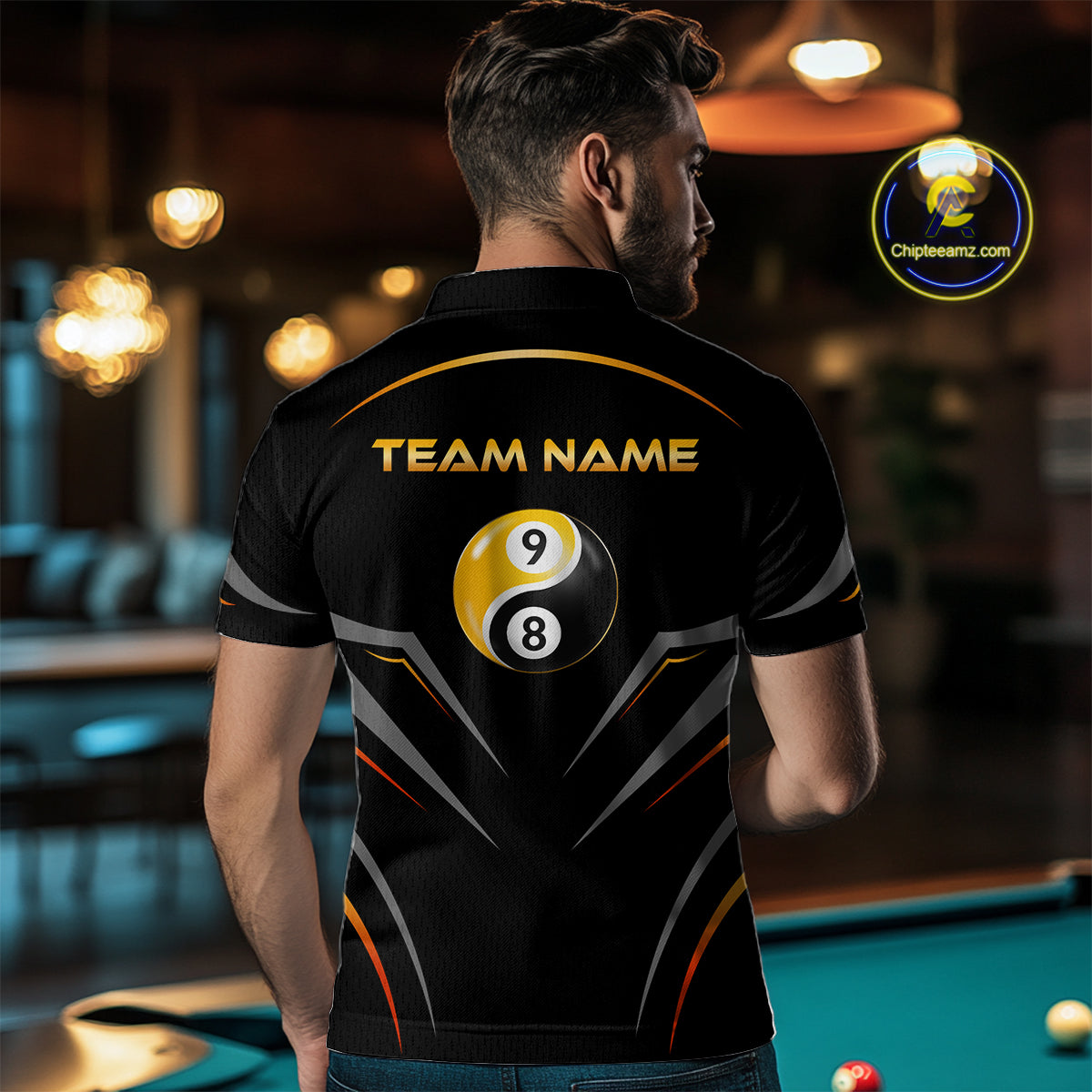 Custom  8 9 Ball Billiard Yin Yang Shirts for Men Billiard Team Shirts Billiard League Polo & 1/4 Zip NNT89