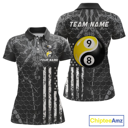 Custom US Eagle 8 9 Ball Yin Yang Billiard Shirts for Women Billiard Team Shirts Billiard League Polo & 1/4 Zip NNT91