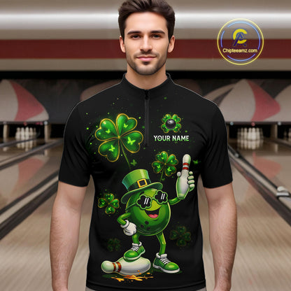 Funny St Patrick Day Bowling Bowling Jersey for Men Bowling Team Shirts Polo & 1/4 Zip HNT192